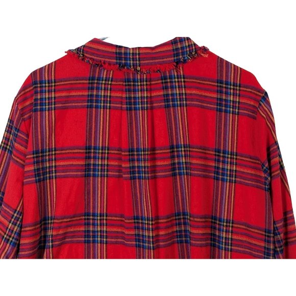 Jaded Gypsy Women size S/M Button Front Flannel Shirt Red Plaid Fringe Hippie - Picture 10 of 12